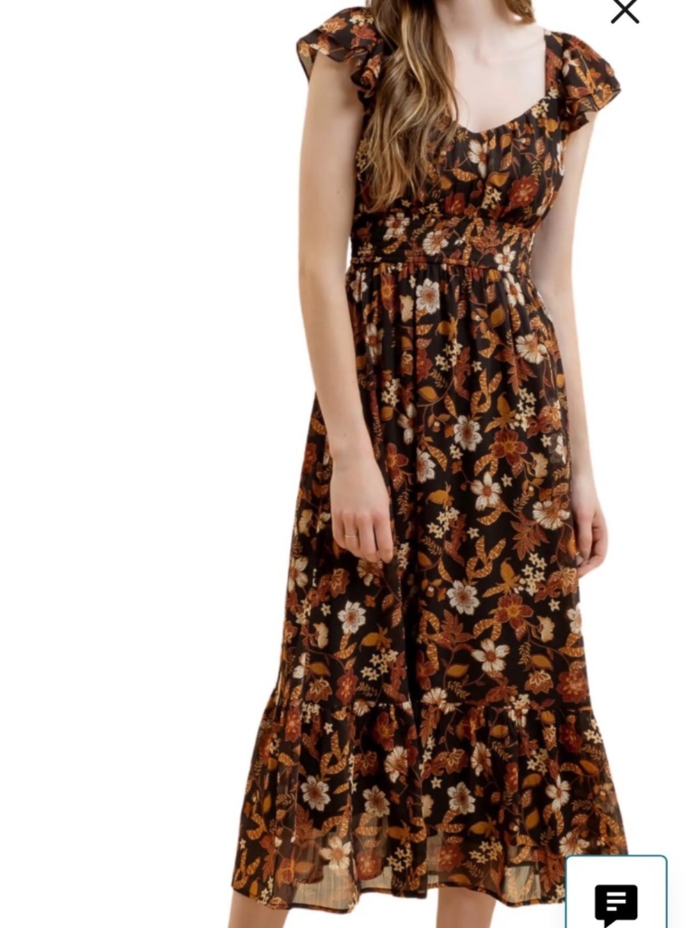 Blu Pepper Brown Floral Maxi Dress with Rust and Cream Accents